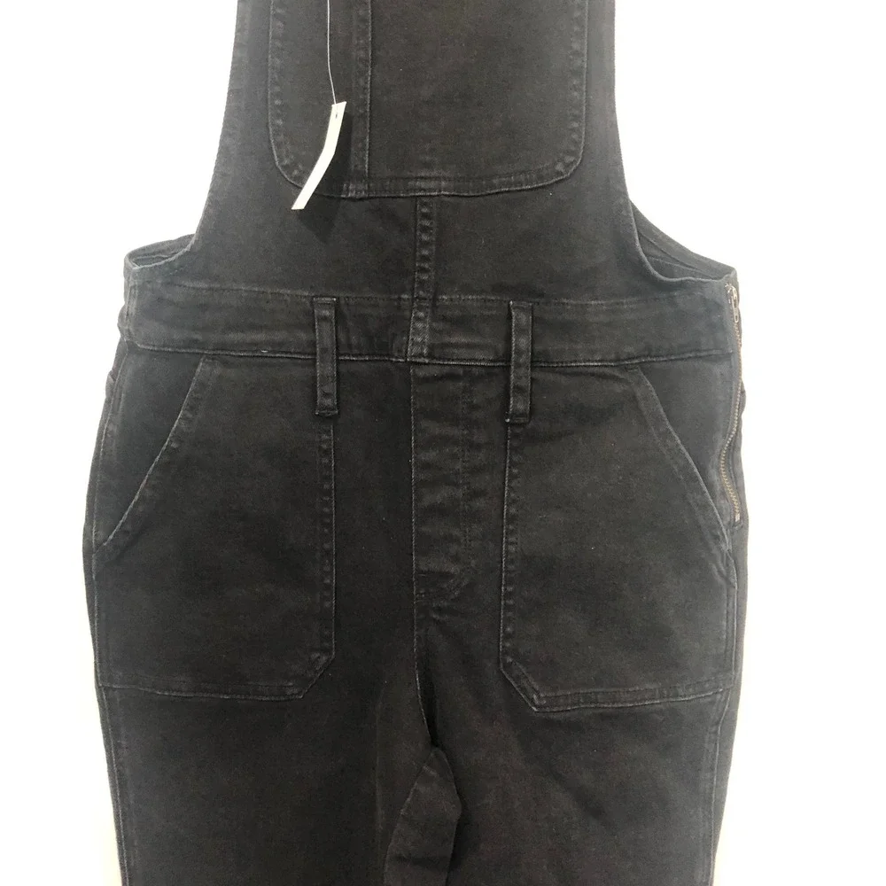 Madewell Denim Skinny Overalls Lunar Wash Black M‎ Adj Strap Pockets Zip Utility
